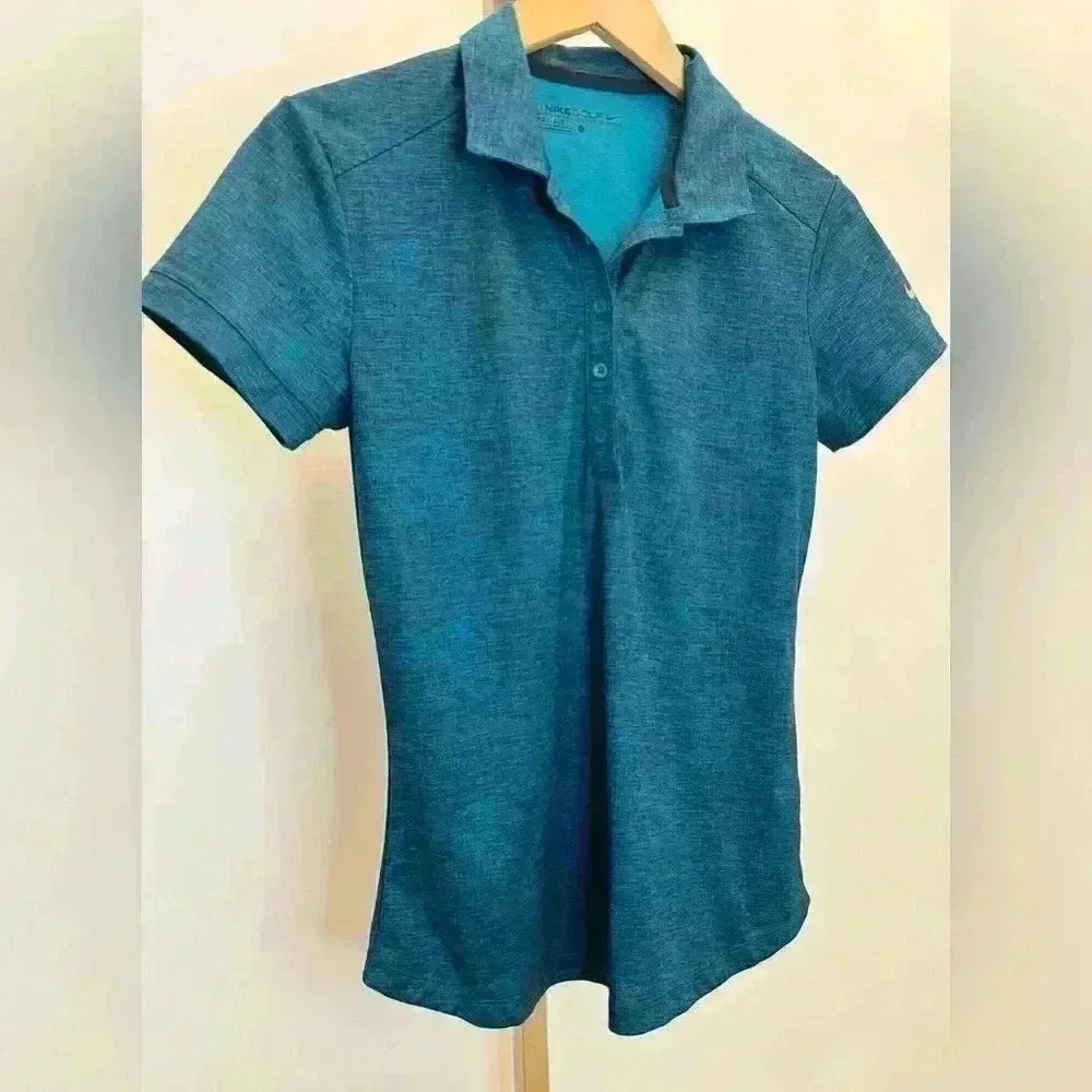 Nike Golf Women's Dri-FIT Crosshatch Polo Blue Size S Short Sleeve